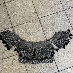 American Eagle Outfitters Black and White Gingham Off-Shoulder Blouse